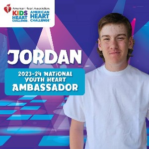 Jordan O'Connell is pictured with the American Heart Association icon as a Youth Heart Ambassador.